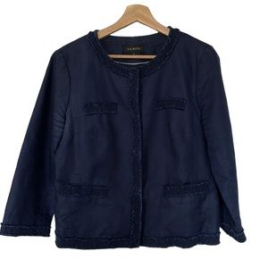 Talbots dark blue linen cotton mix summer jacket pockets Chanel style jkt Size M